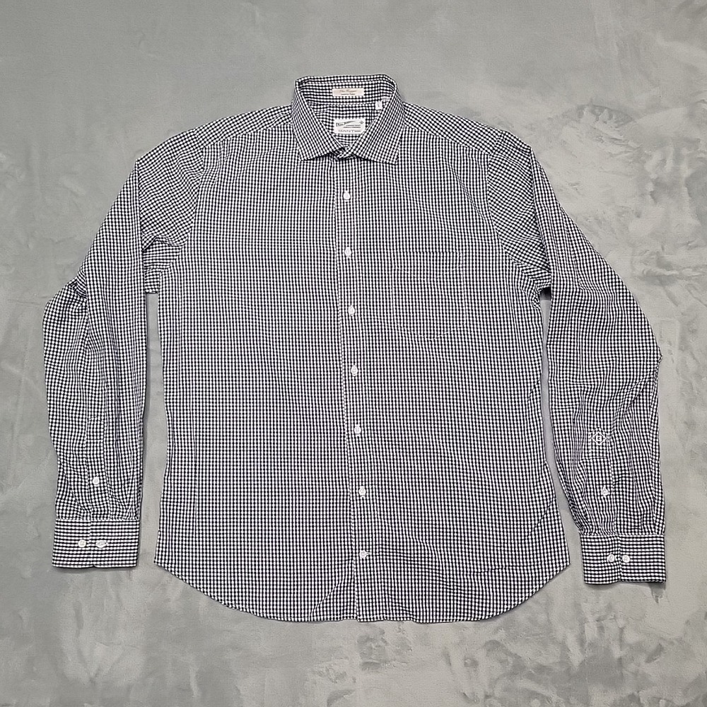 Gant Rugger Button Down Mens Large Blue Gingham The Hugger Slim Fit Long Sleeve